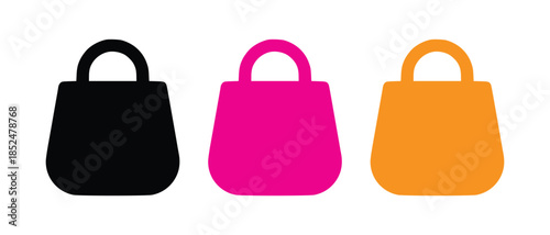Colorful shopping bag icons in a row for retail and e-commerce designs