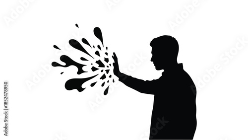 Silhouette of a person deflecting a splash of black ink with their hand