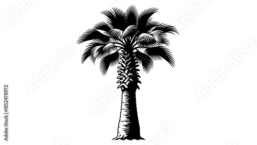 Detailed Black and White Illustration of a Tall Palm Tree.