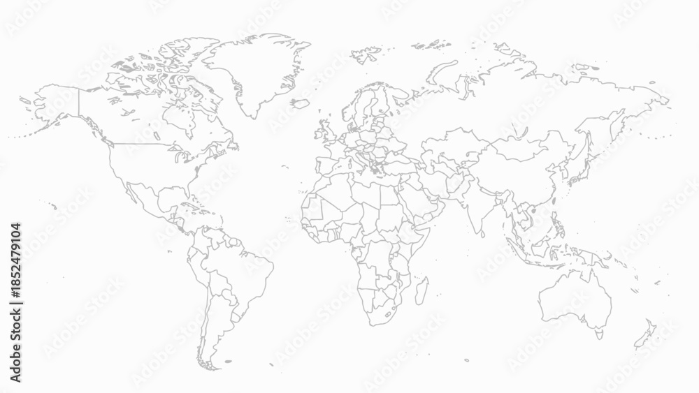 Fototapeta premium Detailed World Map Outline with Country Borders.