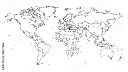 Detailed World Map Outline for Educational and Geographic Studies.