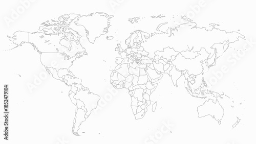 Detailed World Map Outline with Country Borders.