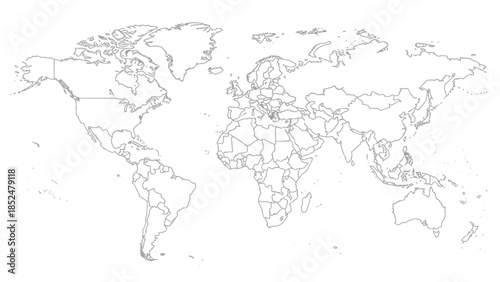 Detailed outline map of the world showing all countries and continents.