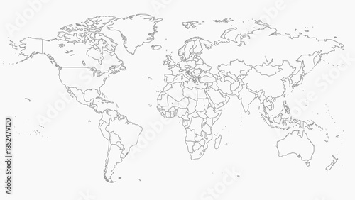 Detailed Outline Map of the World with Country Borders.