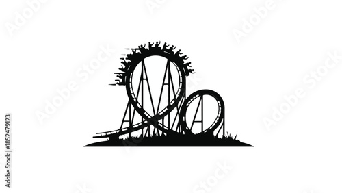 Thrilling roller coaster with silhouetted riders loops against a bright sky
