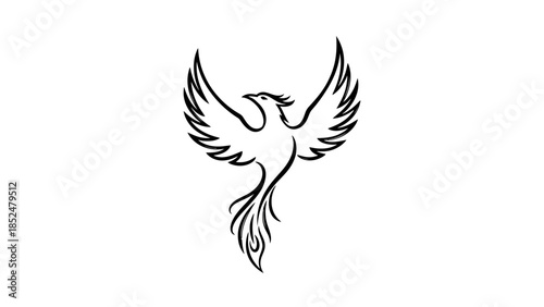 Elegant Phoenix Bird Line Art Illustration.