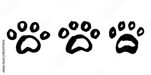 Set of hand drawn cute cat's paw Cat, dog, animal footprint in doodle style Single element for print, web, design, decor, greeting cards, children's prints