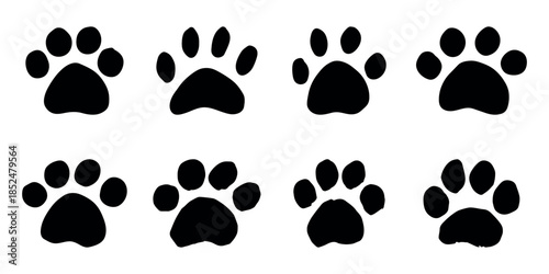Set of hand drawn cute cat's paw Cat, dog, animal footprint in doodle style Single element for print, web, design, decor, greeting cards, children's prints