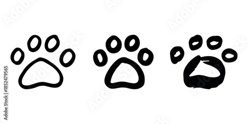 Set of hand drawn cute cat's paw Cat, dog, animal footprint in doodle style Single element for print, web, design, decor, greeting cards, children's prints