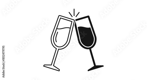 A minimalist depiction of two wine glasses clinking together in a celebratory toast silhouette