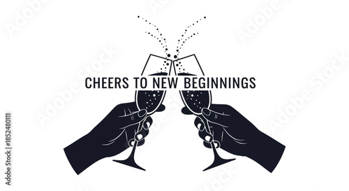 Celebrating joyful moments with a toast depicted through an elegant black silhouette