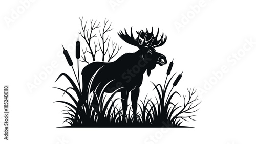 Majestic Moose Silhouette in Natural Habitat Vector Illustration.