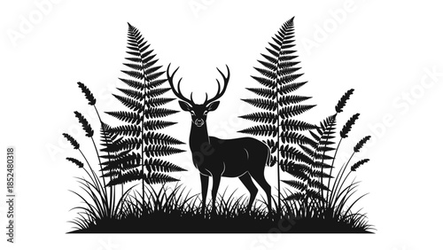 Majestic Stag in Forest Silhouette.