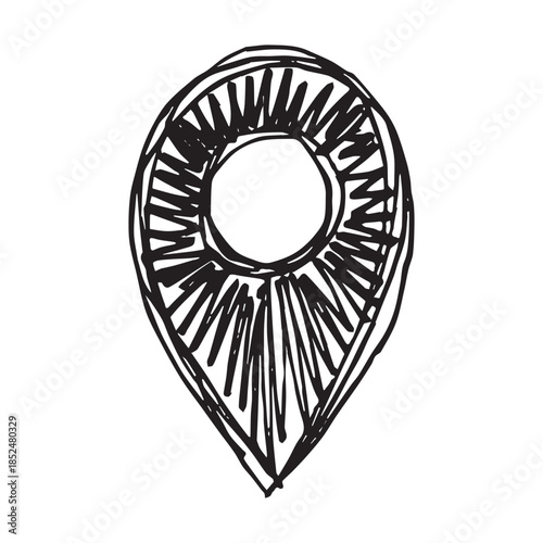 Hand drawn map pin Map marker pointer sign GPS and mapping tools Location pin symbol Pinpoint clipart in doodle style Single element for web, design