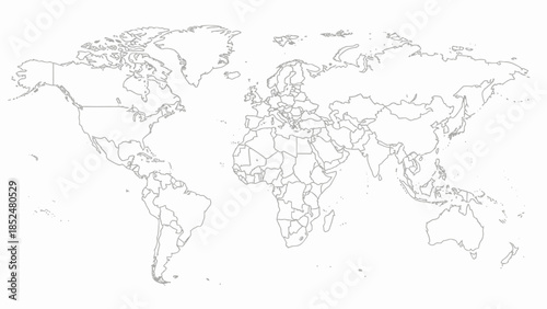 Outline World Map Showing All Countries Borders.