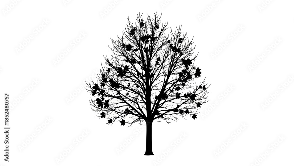 Obraz premium Silhouette of a deciduous tree with sparse leaves in winter.