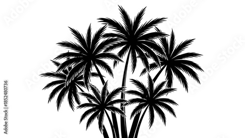 Silhouette of a cluster of palm trees against a white background.