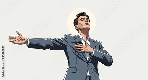 Confident Businessman in Suit Expressing Triumph Success and Fulfillment with Open Arms