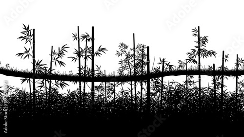 Silhouette of a dense bamboo forest with a horizontal line across the middle.