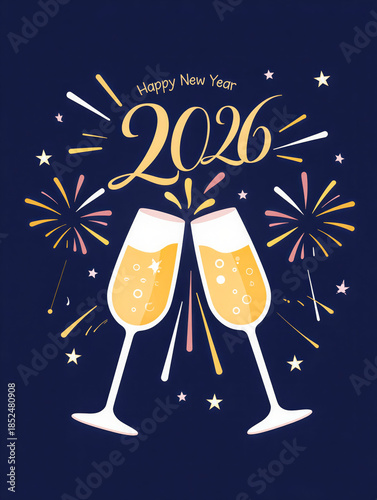 Happy new year 2026 champagne toast fireworks celebration party