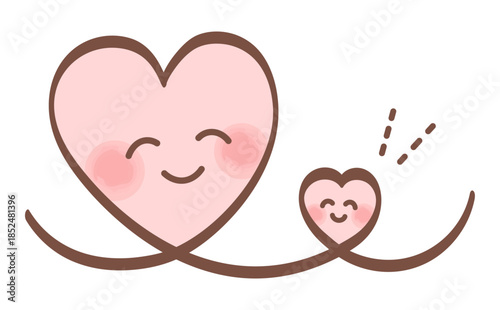 かわいい手描きハートの親子イラスト Love heart vector illustration シンプルで優しい笑顔のデザイン