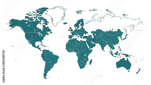 World map highlighting various countries in teal color.