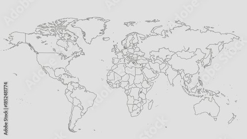 World Map Outline With Country Borders Detailed Political Geography.