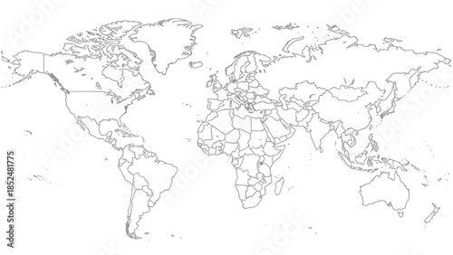 World Map Outline With Country Borders Detailed Political Geography.