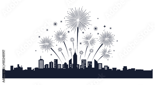 A radiant fireworks display illuminating the city skyline at night a striking silhouette