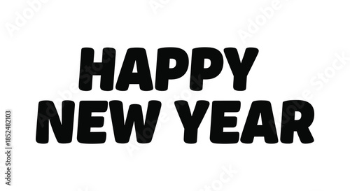 Bold black lettering spells out happy new year with a striking visual presence silhouette