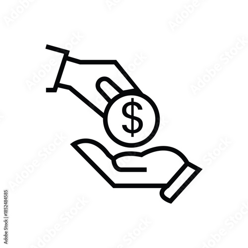 Peer-to-Peer Money Exchange with Hand and Coin Icon