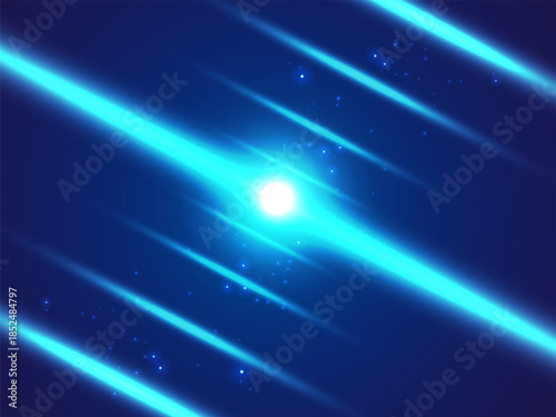 Futuristic Big Data vector design concept with perspective glowing blue light beams and AI digital motion, machine learning, cloud computing transmission, and high-speed data in cyber space background