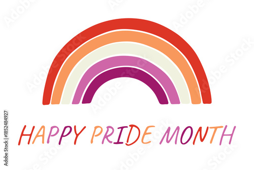 Colorful rainbow shape Lesbian pride flag Happy pride day LGBTQIA community Pride Month Vector hand drawn doodle for posters, stickers, logo, cards