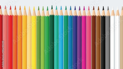 Vibrant Row of Colorful Pencils on a White Background, Perfect for Creative Projects and Artistic Endeavors.