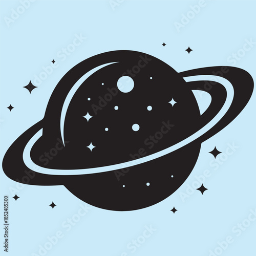 Saturn Planet with Rings Black and White Silhouette