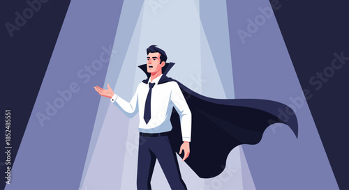 Business Hero in Spotlight Success Leadership and Career Achievement Concept