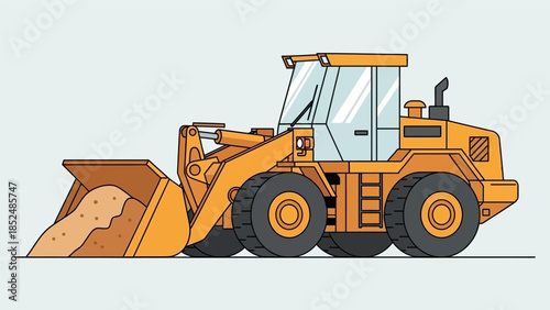 Heavy-duty yellow front-end loader with sand in its bucket, ready for construction work.