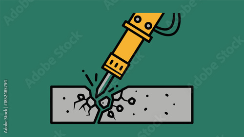 Illustration of a jackhammer breaking concrete, symbolizing construction, demolition, and heavy labor.