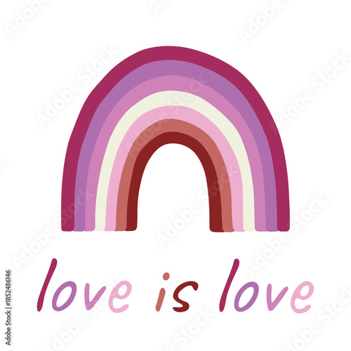 Colorful rainbow shape Lesbian pride flag Happy pride day LGBTQIA community Pride Month Vector hand drawn doodle for posters, stickers, logo, cards