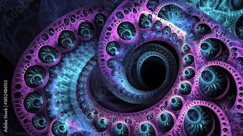 Psychedelic fractal spiral art, digital, abstract background