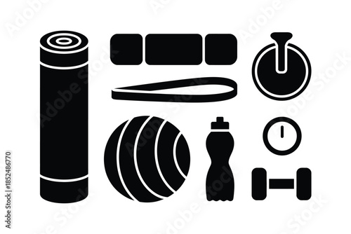Fitness equipment arranged in a clean, graphic layout for exercise.