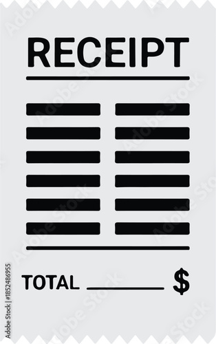 A generic receipt with placeholder lines and total, simple and transactional vector illustration

