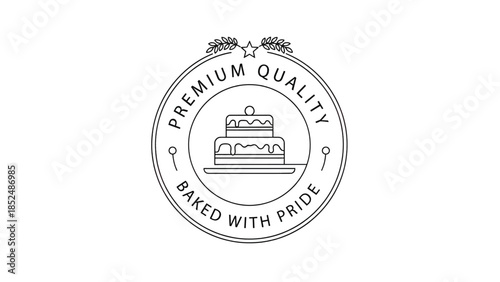 Premium Quality Bakery Badge with Cake Illustration