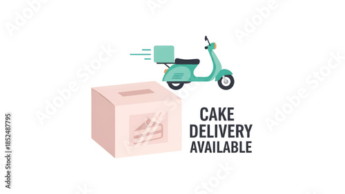Cake Delivery Service with Scooter and Box Illustration