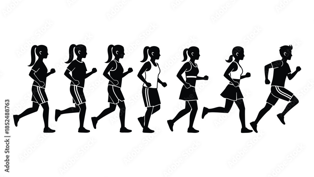 Fototapeta premium Diverse group of people in silhouette running together in unison