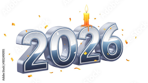 Happy new year 2026 isolated on transparent background