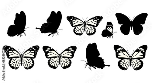 Collection of black butterfly silhouettes