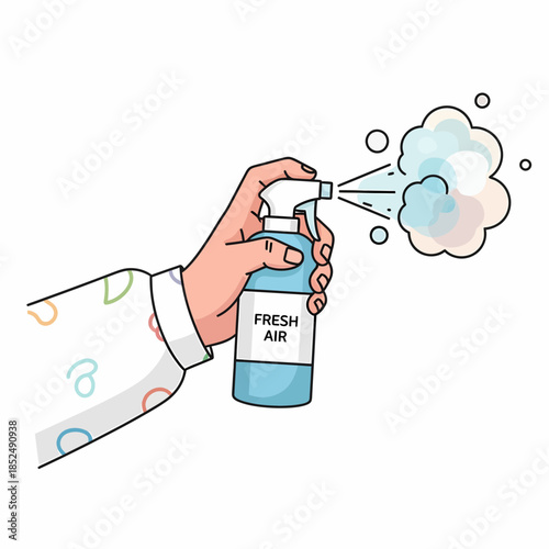 Hand dispensing refreshing mist from a spray bottle, symbolizing cleanliness and a renewed atmosphere
