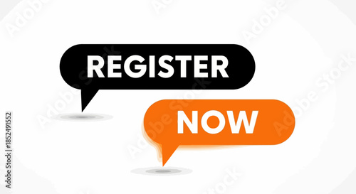 Vibrant speech bubbles with register now text