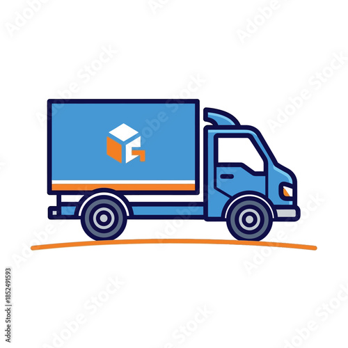 Blue Delivery Truck with Box Logo for Moving Services.